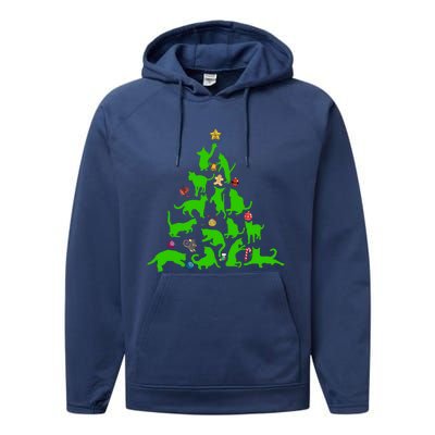 Cat Christmas Tree For Cat Lover Gift Performance Fleece Hoodie