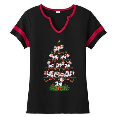 Cow Christmas Tree Funny Cow Lover Cow Xmas Ladies Halftime Notch Neck Tee