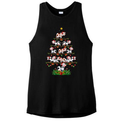 Cow Christmas Tree Funny Cow Lover Cow Xmas Ladies PosiCharge Tri-Blend Wicking Tank