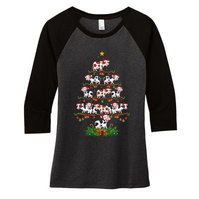 Cow Christmas Tree Funny Cow Lover Cow Xmas Women's Tri-Blend 3/4-Sleeve Raglan Shirt