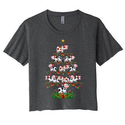 Cow Christmas Tree Funny Cow Lover Cow Xmas Women's Crop Top Tee