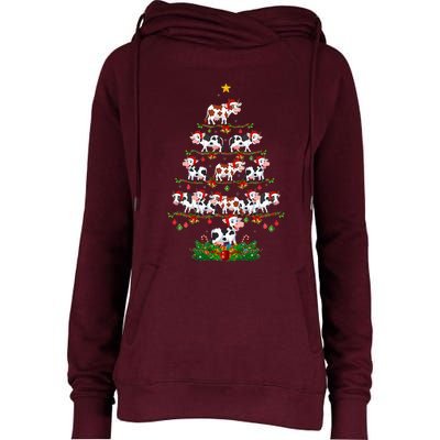 Cow Christmas Tree Funny Cow Lover Cow Xmas Womens Funnel Neck Pullover Hood