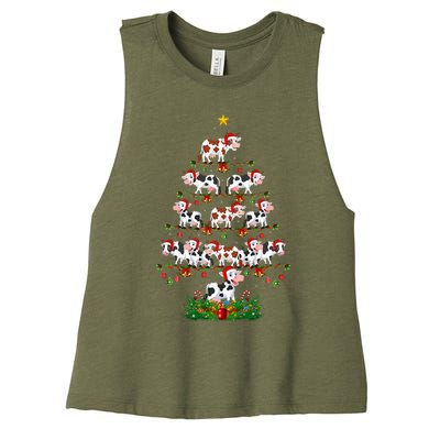 Cow Christmas Tree Funny Cow Lover Cow Xmas Women's Racerback Cropped Tank