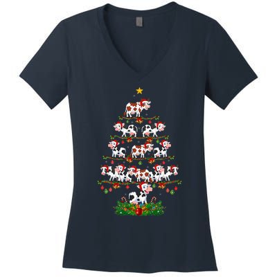 Cow Christmas Tree Funny Cow Lover Cow Xmas Women's V-Neck T-Shirt