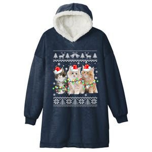 Cat Christmas Tree Lights Ugly Pajama Cat Lover Gift Hooded Wearable Blanket