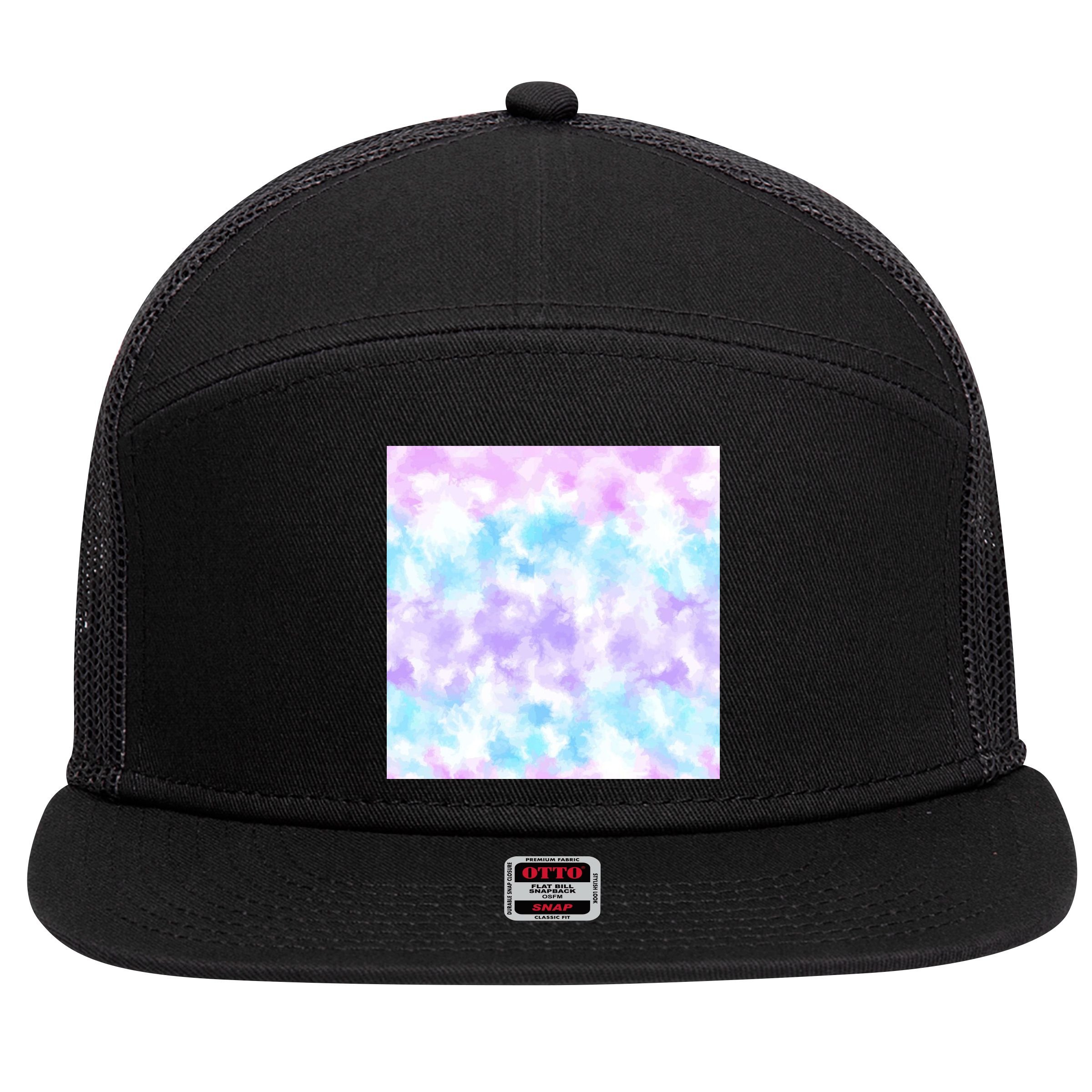 Cotton Candy Tie Dye 7 Panel Mesh Trucker Snapback Hat