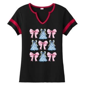 Chinoiserie Christmas Tree Coquette Bow Grandmillennial Ladies Halftime Notch Neck Tee