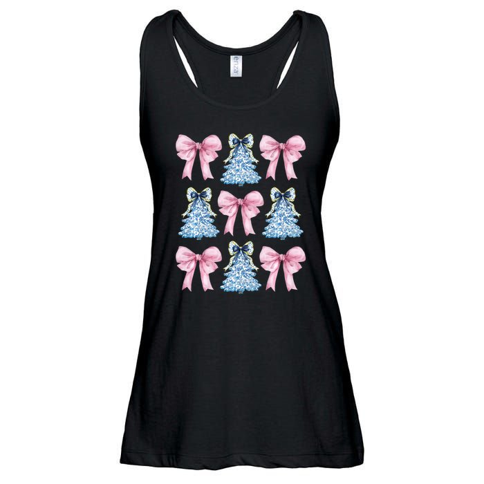 Chinoiserie Christmas Tree Coquette Bow Grandmillennial Ladies Essential Flowy Tank