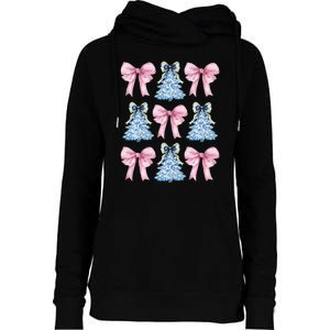 Chinoiserie Christmas Tree Coquette Bow Grandmillennial Womens Funnel Neck Pullover Hood