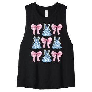 Chinoiserie Christmas Tree Coquette Bow Grandmillennial Women's Racerback Cropped Tank