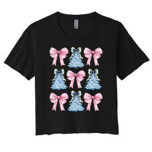 Chinoiserie Christmas Tree Coquette Bow Grandmillennial Women's Crop Top Tee