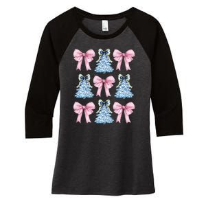 Chinoiserie Christmas Tree Coquette Bow Grandmillennial Women's Tri-Blend 3/4-Sleeve Raglan Shirt