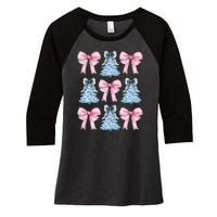 Chinoiserie Christmas Tree Coquette Bow Grandmillennial Women's Tri-Blend 3/4-Sleeve Raglan Shirt