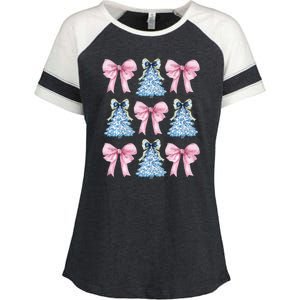 Chinoiserie Christmas Tree Coquette Bow Grandmillennial Enza Ladies Jersey Colorblock Tee