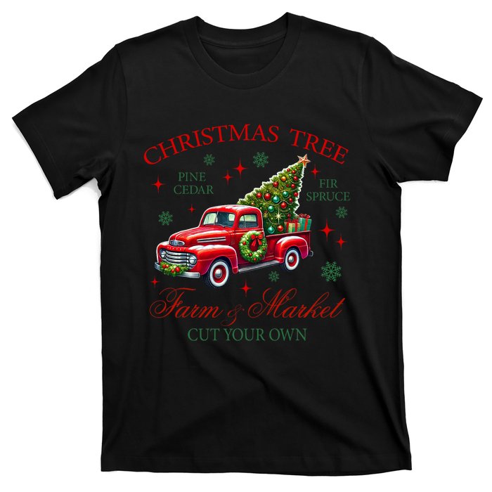 Coquette Christmas Tree Red Truck Farm & Market Xmas Pajamas T-Shirt