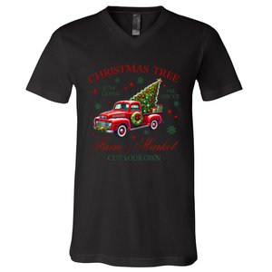 Coquette Christmas Tree Red Truck Farm & Market Xmas Pajamas V-Neck T-Shirt