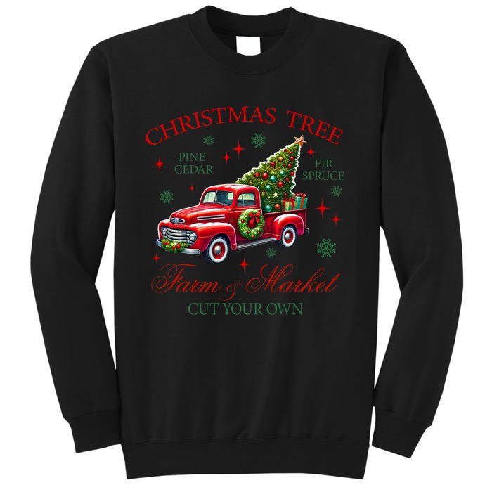 Coquette Christmas Tree Red Truck Farm & Market Xmas Pajamas Tall Sweatshirt