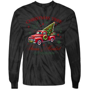 Coquette Christmas Tree Red Truck Farm & Market Xmas Pajamas Tie-Dye Long Sleeve Shirt