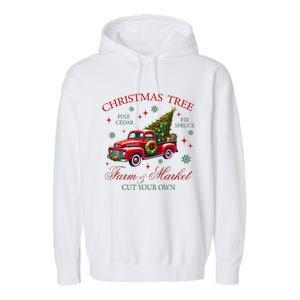 Coquette Christmas Tree Red Truck Farm & Market Xmas Pajamas Garment-Dyed Fleece Hoodie