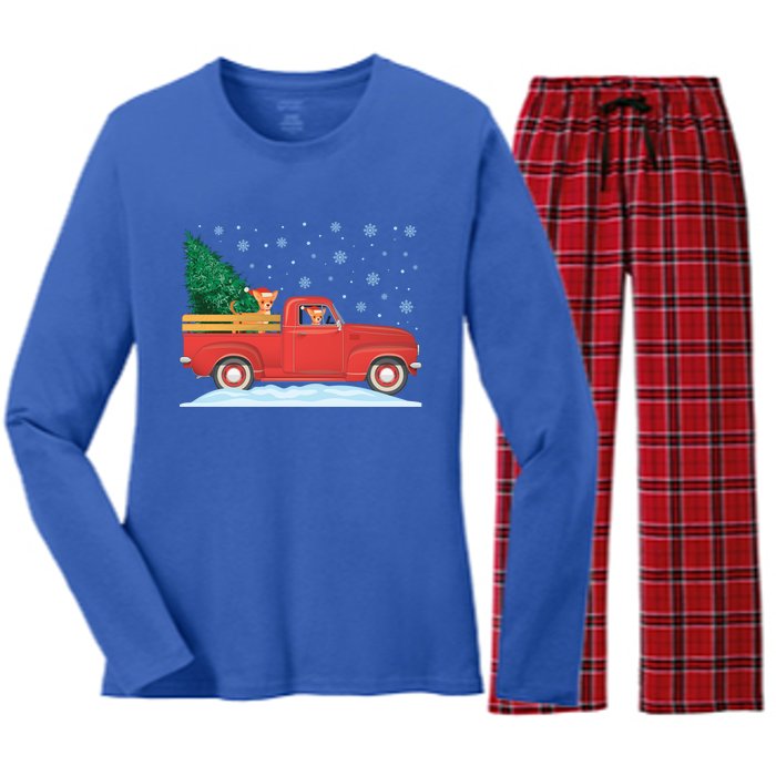 Chihuahua Christmas Tree Truck Vintage Christmas Truck Gift Women's Long Sleeve Flannel Pajama Set 