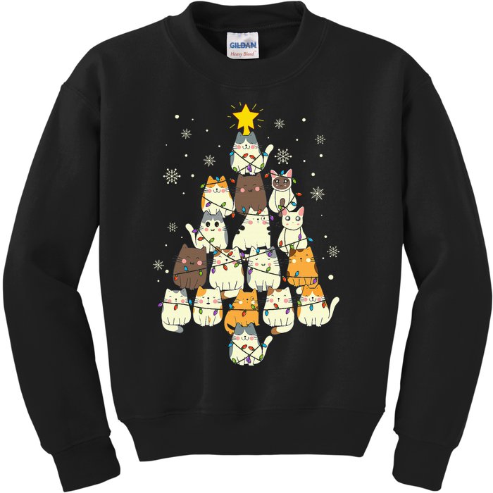 Cats Christmas Tree Kids Sweatshirt