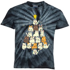 Cats Christmas Tree Kids Tie-Dye T-Shirt