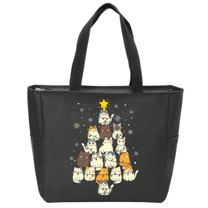 Cats Christmas Tree Zip Tote Bag