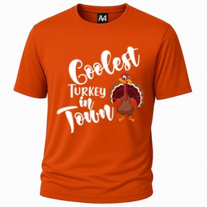 Cute Coolest Turkey In Town Thanksgiving Autumn Fall Design Cool Gift Cooling Performance Crew T-Shirt