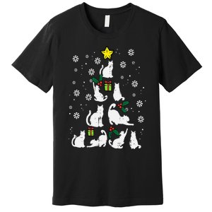 Cats Christmas Tree Cute Cat Lover Xmas Winter Premium T-Shirt