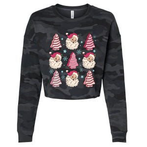 Coquette Christmas Tree Cake Santa Claus Christmas Bow Cropped Pullover Crew