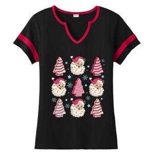 Coquette Christmas Tree Cake Santa Claus Christmas Bow Ladies Halftime Notch Neck Tee