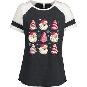 Coquette Christmas Tree Cake Santa Claus Christmas Bow Enza Ladies Jersey Colorblock Tee