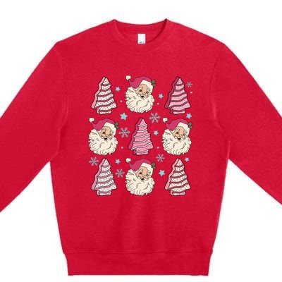 Coquette Christmas Tree Cake Santa Claus Christmas Bow Premium Crewneck Sweatshirt