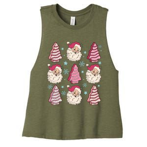 Coquette Christmas Tree Cake Santa Claus Christmas Bow Women's Racerback Cropped Tank