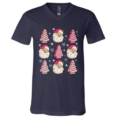 Coquette Christmas Tree Cake Santa Claus Christmas Bow V-Neck T-Shirt