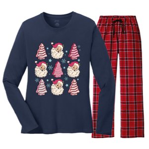 Coquette Christmas Tree Cake Santa Claus Christmas Bow Women's Long Sleeve Flannel Pajama Set 