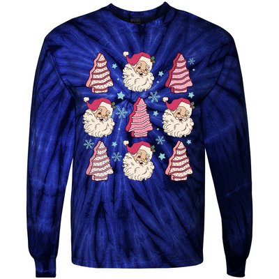 Coquette Christmas Tree Cake Santa Claus Christmas Bow Tie-Dye Long Sleeve Shirt