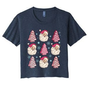 Coquette Christmas Tree Cake Santa Claus Christmas Bow Women's Crop Top Tee