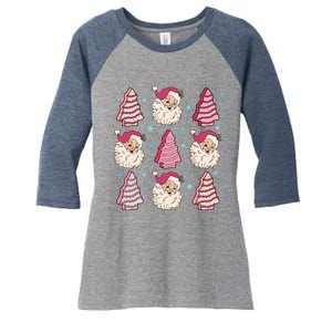 Coquette Christmas Tree Cake Santa Claus Christmas Bow Women's Tri-Blend 3/4-Sleeve Raglan Shirt