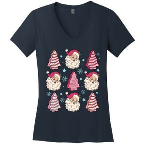 Coquette Christmas Tree Cake Santa Claus Christmas Bow Women's V-Neck T-Shirt