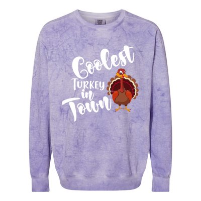 Cute Coolest Turkey In Town Thanksgiving Autumn Fall Design Cute Gift Colorblast Crewneck Sweatshirt