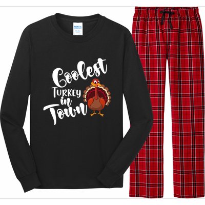 Cute Coolest Turkey In Town Thanksgiving Autumn Fall Design Cute Gift Long Sleeve Pajama Set