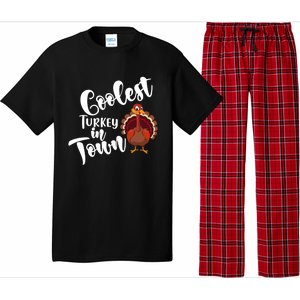 Cute Coolest Turkey In Town Thanksgiving Autumn Fall Design Cute Gift Pajama Set