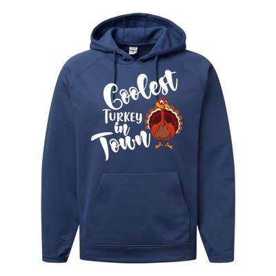 Cute Coolest Turkey In Town Thanksgiving Autumn Fall Design Cute Gift Performance Fleece Hoodie