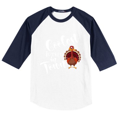 Cute Coolest Turkey In Town Thanksgiving Autumn Fall Design Cute Gift Baseball Sleeve Shirt