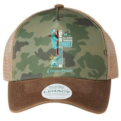 Christian Cross Teal Ribbon Survivor Fighter Ovarian Cancer Legacy Tie Dye Trucker Hat