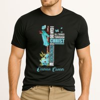 Christian Cross Teal Ribbon Survivor Fighter Ovarian Cancer Cooling Performance Crew T-Shirt