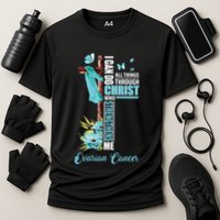 Christian Cross Teal Ribbon Survivor Fighter Ovarian Cancer Cooling Performance Crew T-Shirt