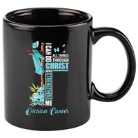 Christian Cross Teal Ribbon Survivor Fighter Ovarian Cancer 11oz C Handle Ceramic Mug