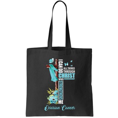 Christian Cross Teal Ribbon Survivor Fighter Ovarian Cancer Bag